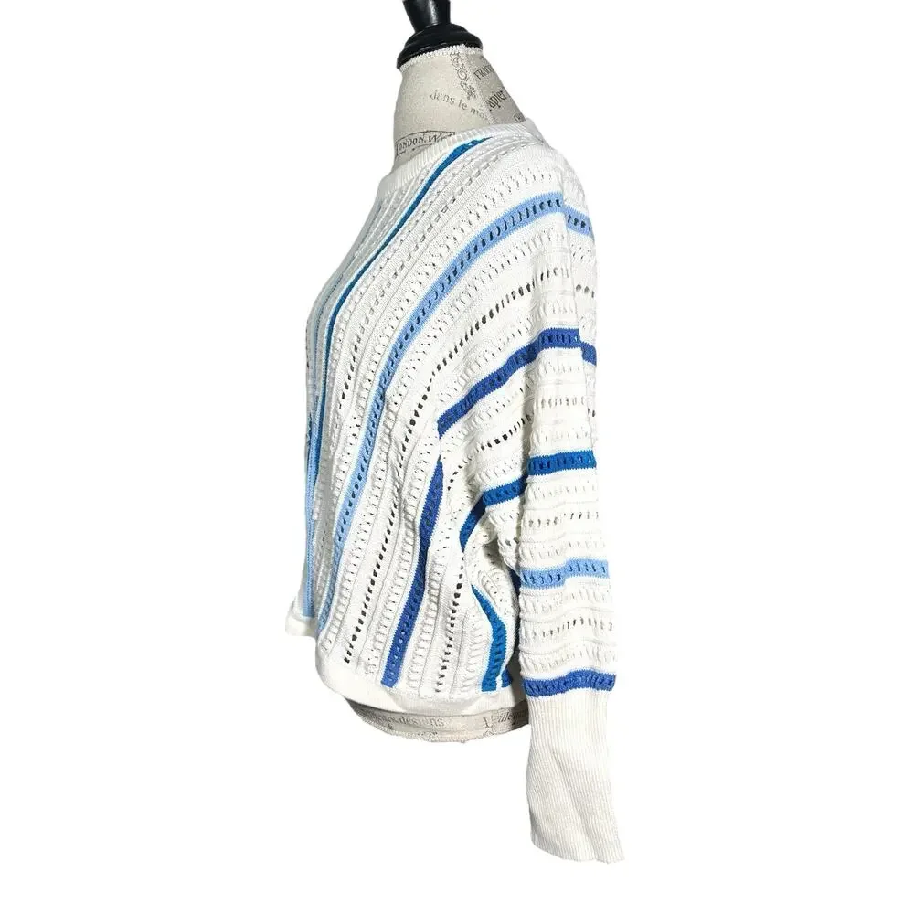 Paisie | Women | Pointelle Knit Multi Stripe Dolman Sleeve Sweater Top | Size XL